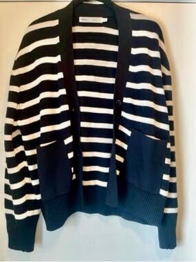 Black and White Striped Open Cardigan Sweater